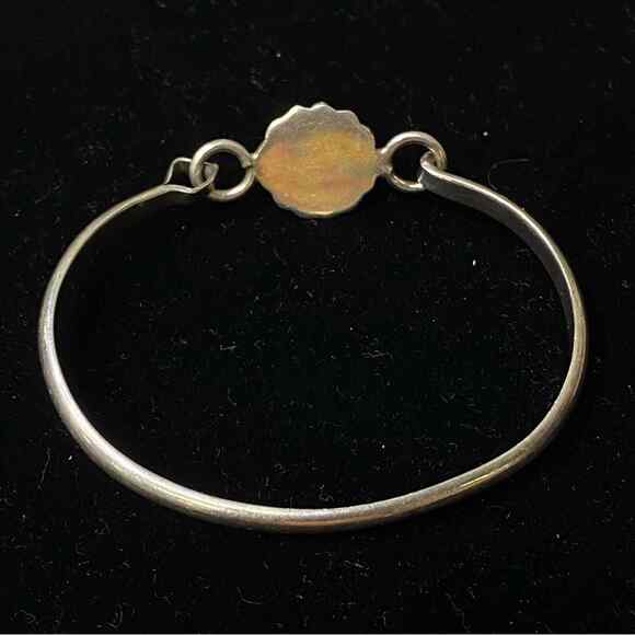 Vintage Malachite Taxco Mexico Sterling Silver 925 Hook Lock Bracelet Bangle - Picture 5 of 7